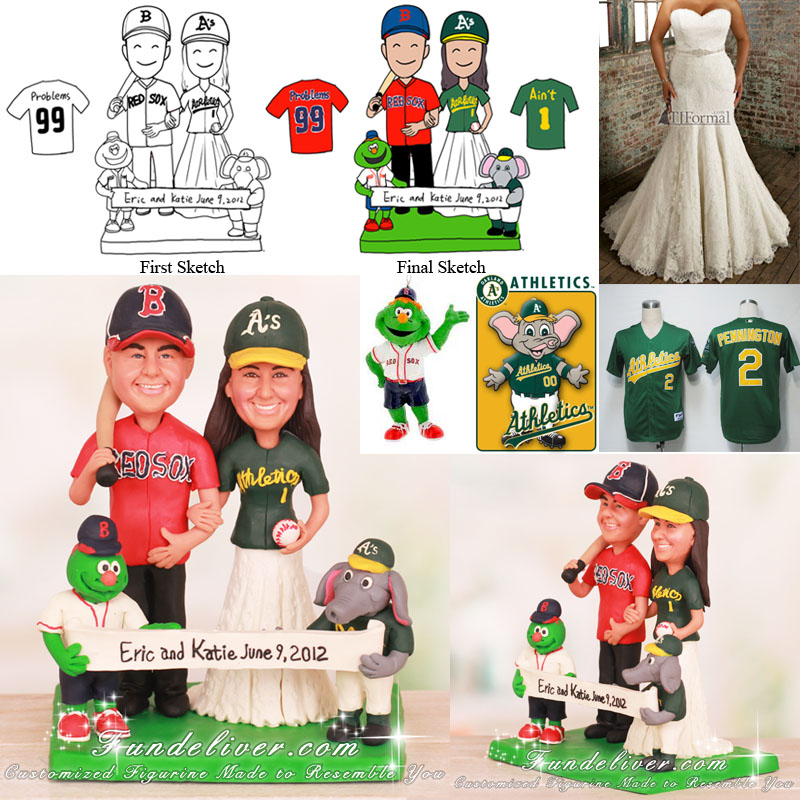 Red Sox and Athletics Cake Topper with Wally the Green Monster and Stomper